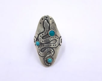 Oxidized Sterling Silver Snake Ring: Turquoise Boho Jewelry