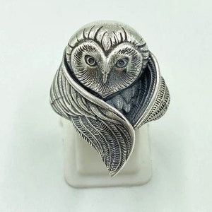 Rare ANTIQUE SILVER Ring ~ Gothic Owl Ring ~ Adjustable Statement Ring, Owl Silver Ring, Oxidized Owl Ring, Animal Jewelry, Bird Lover Ring