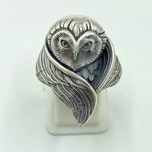 Rare ANTIQUE SILVER Ring ~ Gothic Owl Ring ~ Adjustable Statement Ring, Owl Silver Ring, Oxidized Owl Ring, Animal Jewelry, Bird Lover Ring