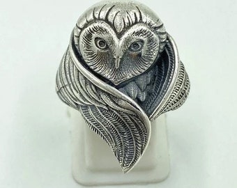 Rare ANTIQUE SILVER Ring ~ Gothic Owl Ring ~ Adjustable Statement Ring, Owl Silver Ring, Oxidized Owl Ring, Animal Jewelry, Bird Lover Ring