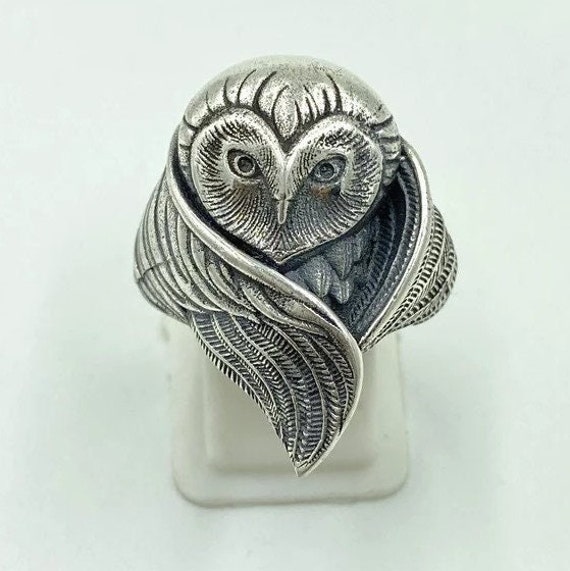 Oxidised Silver Owl Ring Yellow Cat Eyes Adjustable Finger Ring -  University Trendz