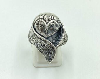 HANDCRAFTED SOLID STERLING SILVER 45mm.FILIGREE OWL RING UK.sizes Q & T £49.95