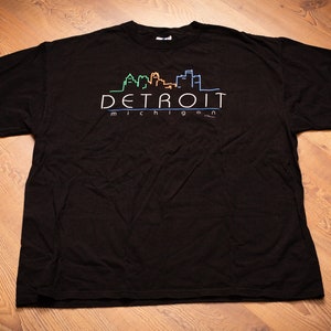 90s Detroit Michigan City Outline T-Shirt, XL, Vintage Tee, Motown Streetwear