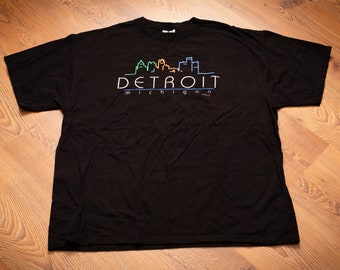 90s Detroit Michigan City Outline T-Shirt, XL, Vintage Tee, Motown Streetwear