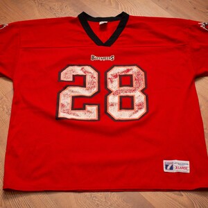 90s { Size XL } Warrick Dunn 28 Tampa Bay Buccaneers Jersey, Logo 7, Vintage NFL Football Team Mesh Shirt, Sports Uniform Apparel