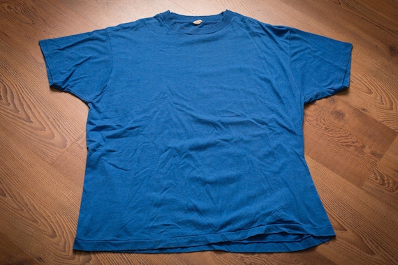 80s Screen Stars Blue T-Shirt, L, Vintage Blank T… - image 1