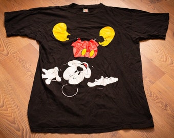 80s-90s Mickey Mouse Handstand/Cartwheel T-Shirt, L/XL, Vintage Graphic Tee, Upside Down Waving, Walt Disney Cartoon