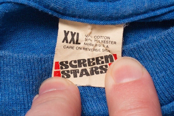 80s Screen Stars Blue T-Shirt, L, Vintage Blank T… - image 4