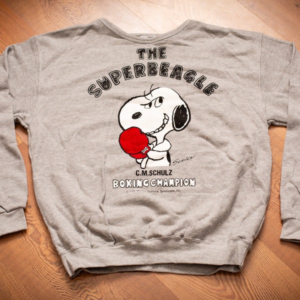 90s Snoopy The Superbeagle Boxing Champion Sweatshirt, L, Vintage 1990s, Peanuts Cartoon, Long Sleeve Shirt, C.M. Schulz