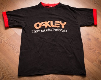 80s-90s Oakley Thermonuclear Protection T-shirt, M, Roll up Ringer