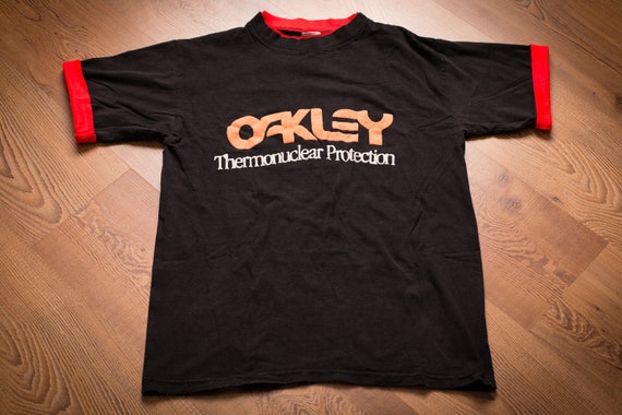 80s-90s Oakley Thermonuclear Protection T-shirt, M, Roll up Ringer