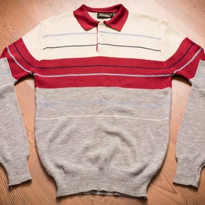 60s-70s Townsley Polo Sweater Shirt, M, Long Sleeve, Vintage Preppy Collared Top, Rome Paris New York