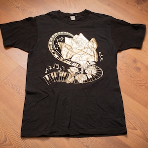 80s Rose and Piano Keys Gold Foil T-Shirt, S, Vintage Tee, Music, Flower, Pianist Musician