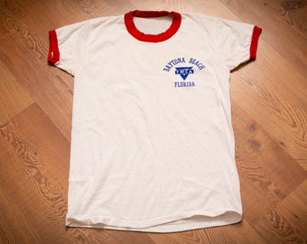 50s-60s YMCA Daytona Beach FL Ringer T-Shirt, S, Vintage Tee, Florida, Retro Athletic