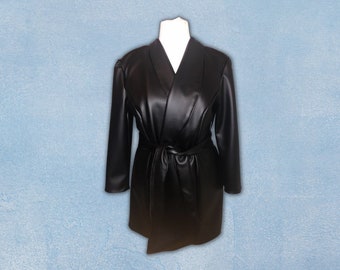 Black mini dress, wrap dress, faux leather dress, party season dress, belted dress, plus size dress, plus size clothing, plus Size Women