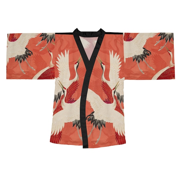 Crane Print Long Sleeve Kimono Robe - Kimono Blouse - gift for her, Cover Up Pyjamas with Animal  Prints, Flowy and Soft Dressing Gown Robe