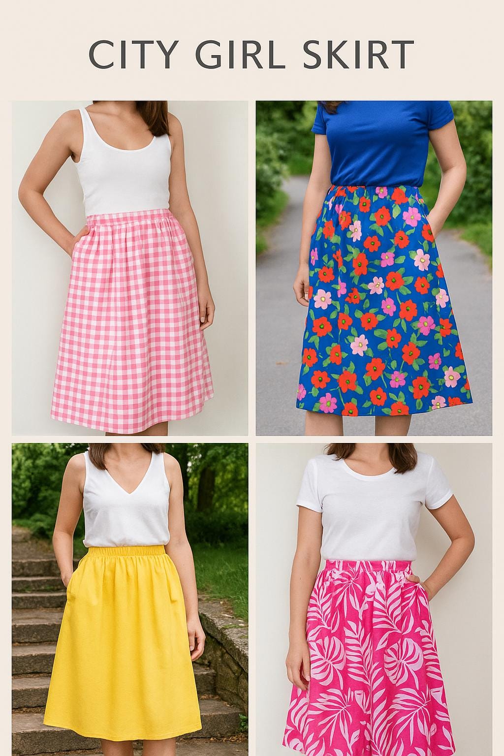 UPDATED! City Girl Skirt Sewing Pattern (PDF): Beginner Elastic Waist ...