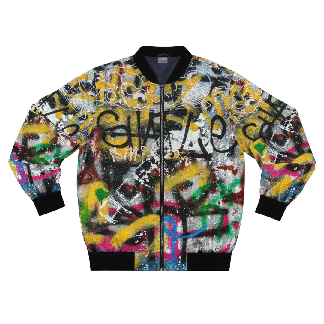 Yellow Graffiti Bomber Jacket Men's Yellow Fashionable Etsy