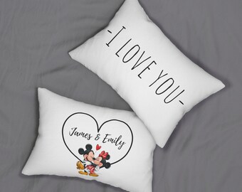 Personalised Name Mikey Mouse I love you Spun Polyester Lumbar Pillow, Valentines Pillow, Valentines gifts, Gifts for Her, Gifts for Him