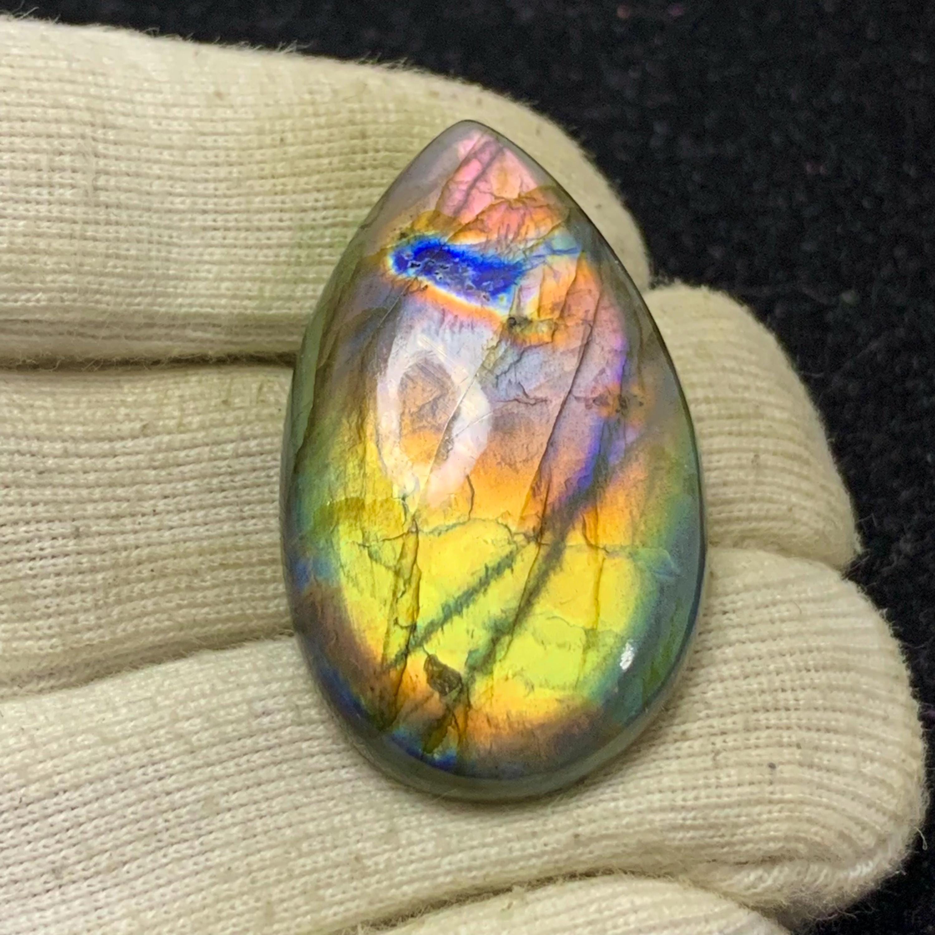 ラブラドライト　カボション　ルース ラブラドライト カボション 雫型 ルース 裸石 縦約36mm