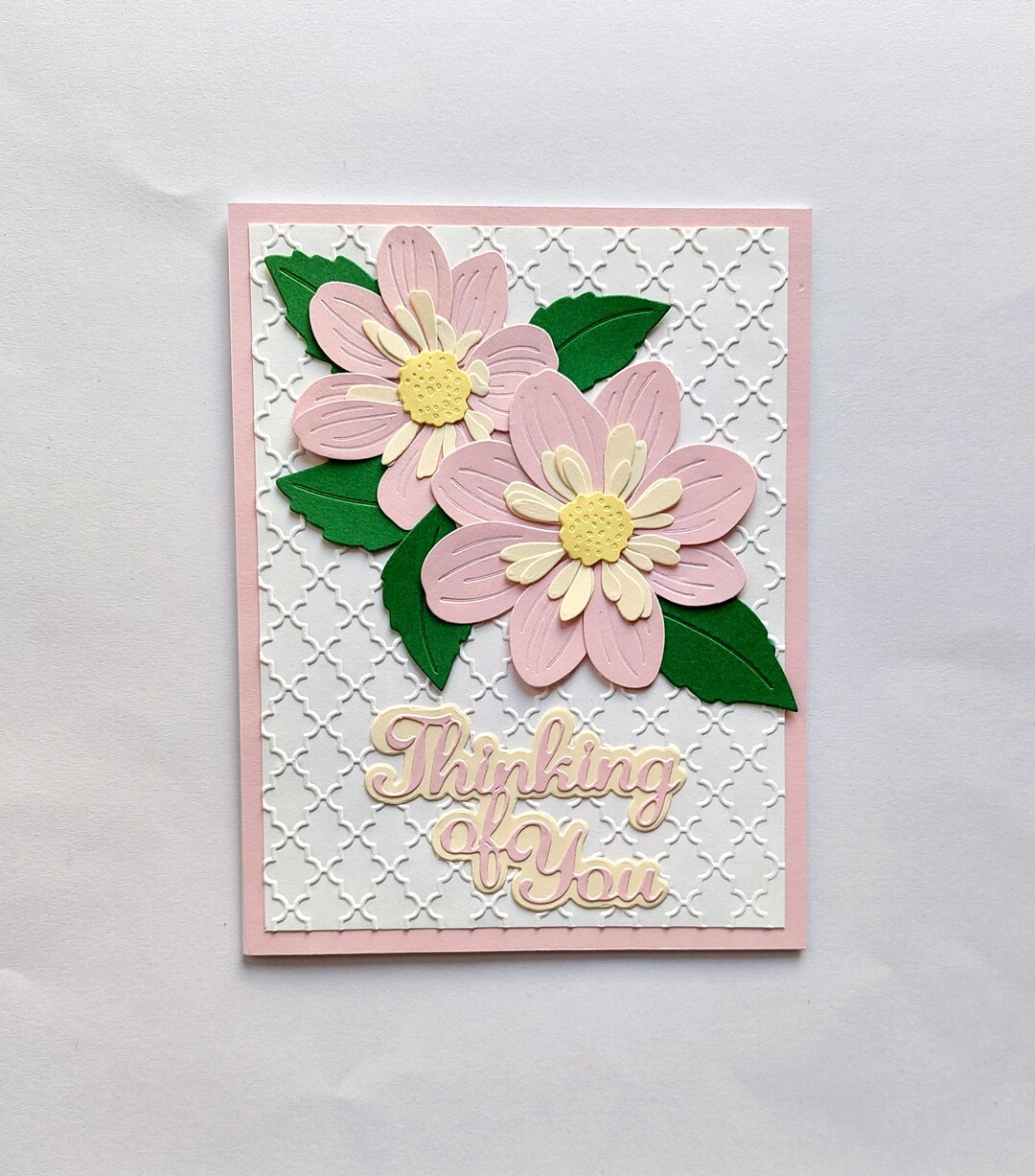 Handmade Thinking of You Card: Embossed Pink Flowers - Etsy