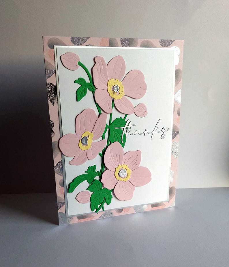 Handmade Flower Thank You Card: Silver Foil Accents - Etsy