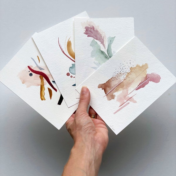 Postcard set/ 4 modern minimal abstract watercolor card/ blank card/ mini print/ 4x6 greeting card/ Wall Art/ unique stocking gift