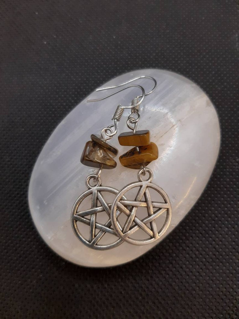 Pentagram Tigers Eye Earrings