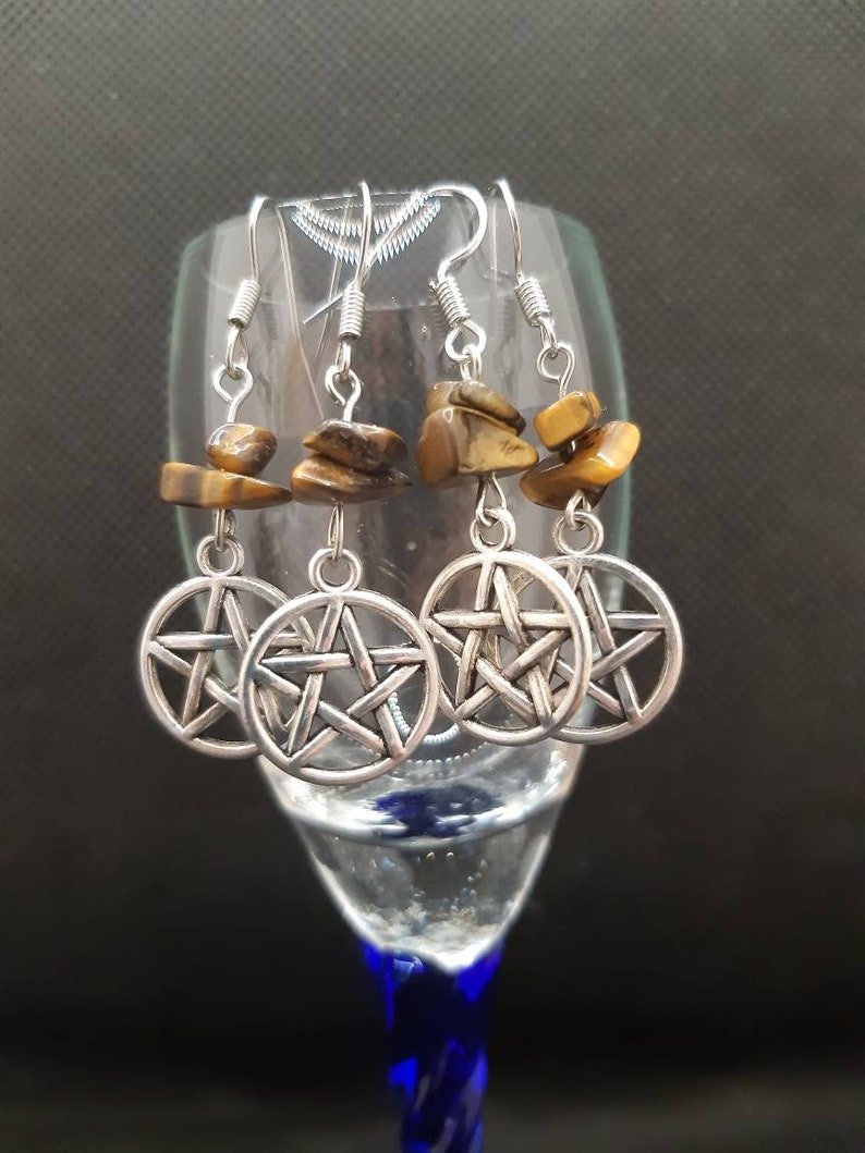 Pentagram Tigers Eye Earrings