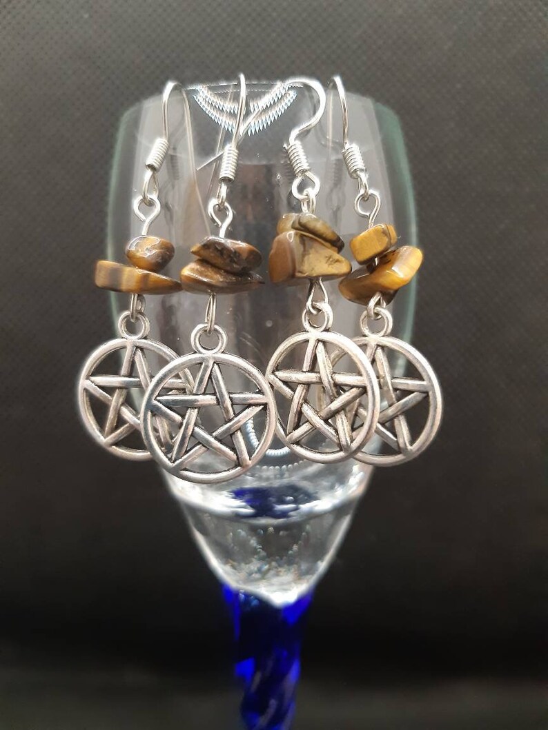 Pentagram Tigers Eye Earrings