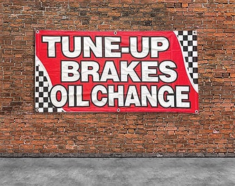 Tune-Up Brakes Oil Change Vinyl Banner: Auto Garage Sign
