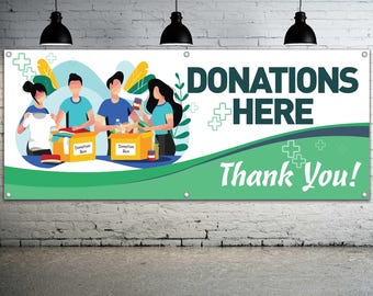 DONATIONS HERE Vinyl Banner Sign Display Charity Facility Signage Donate Bin
