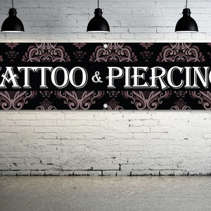 TATTOOS PIERCINGS Generic Vinyl Banner Sign Tattoo Piercing Shop Parlor Freelancer Artist Trade Show Signage Storefront Display