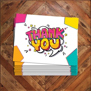 Cartes de remerciement colorées de 3 x 10 cm sur une épaisseur de 18 pts. Papier cartonné Impression recto verso vierge Ludique amusant Gratitude Merci Gracias