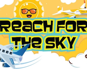 REACH For The SKY Kids Aviation Stickers Business Card Size Glossy Label Peel
