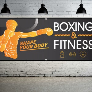 BOXING FITNESS Generic Vinyl Banner Sign Gym Ring Display Decor Workout Training Facility Signage Excercise Boxeo Center Man Cave