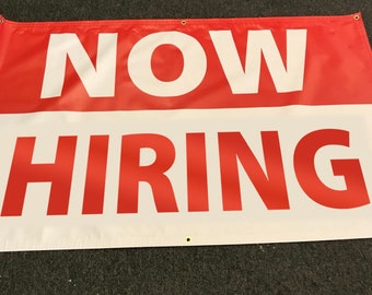 5ft x 3ft NOW HIRING Generic Vinyl Banner Sign Businness Employment Signage