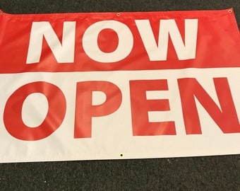 5ft. x 3ft. NOW OPEN Generic Vinyl Banner Sign with Grommets Choose Color