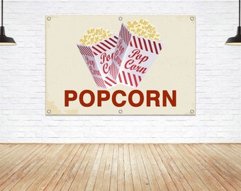 Popcorn Stand Vinyl Banner: Carnival Food Vendor Sign