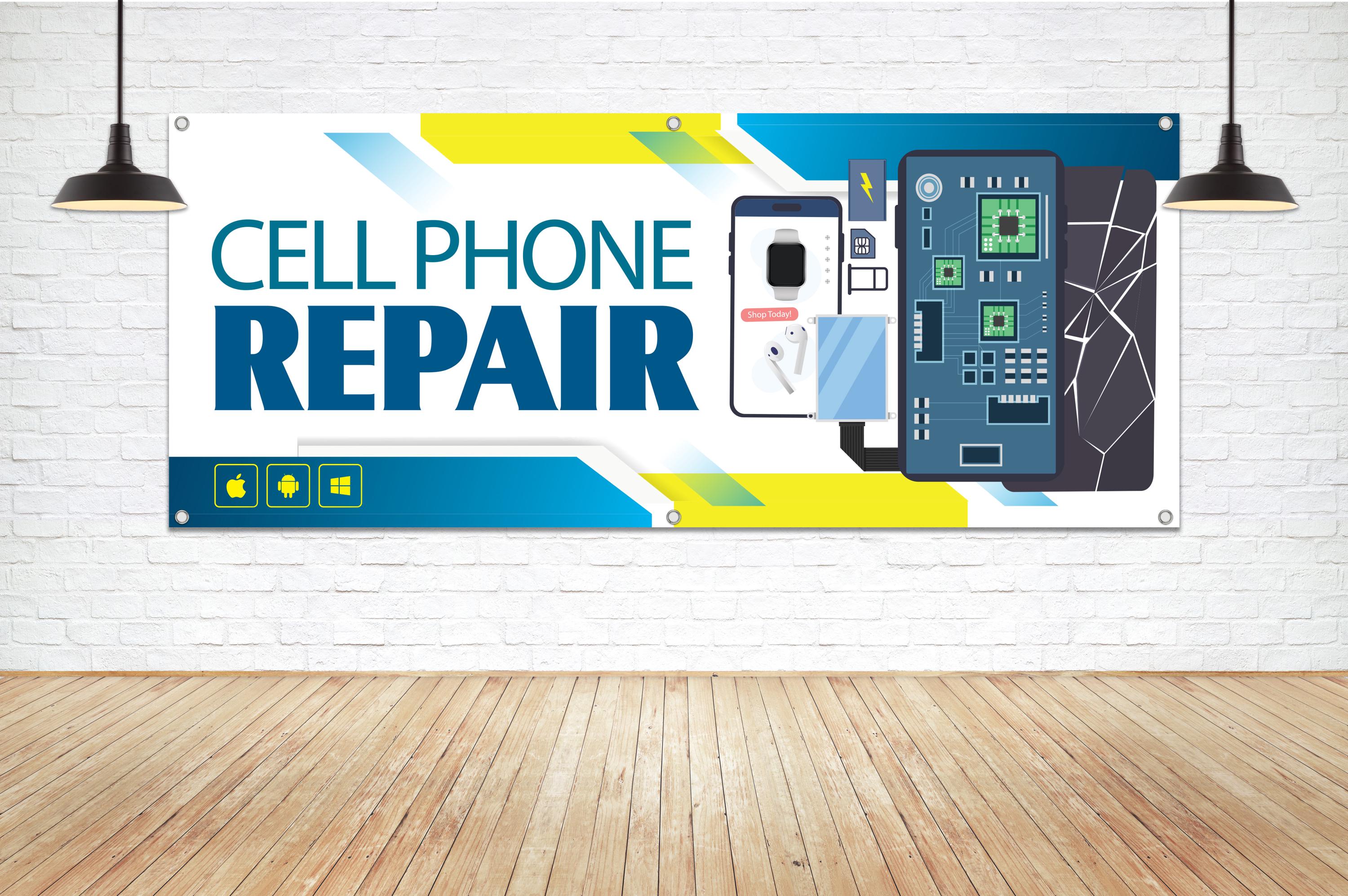 We Fix Phones Store Decal Sticker - 4.5x12 Inch Red & Blue Vinyl Sign For Retail Windows & Doors