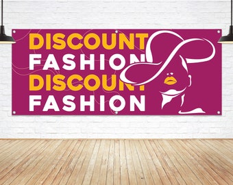 DISCOUNT FASHION Generic Vinyl Banner Retail Sign Boutique Store Mall Shop Signage Apparel and Accessories Vendor Display Trade Show