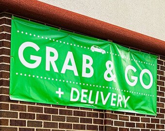 Grab & Go Delivery Vinyl Banner: Restaurant Vendor Sign