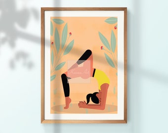 Yoga Pose Art Print, Woman Illustration, Plants (Digital Download)