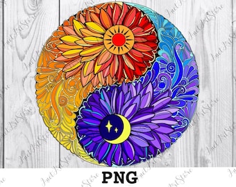 Yin Yang Mandala PNG, bloemen mandala png, mandala digitaal bestand, kleurrijke png, afdrukbare digitale download, dierenprints, clipart