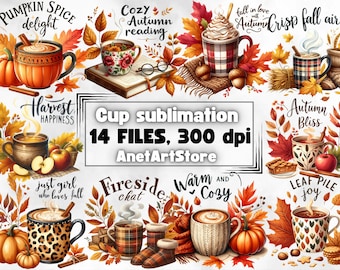 Herbst Clipart, gemütliche Herbst png, Herbst Sublimation, Kaffee Clipart, Wand Dekor, druckbare digitaler Download, Herbst Clipart
