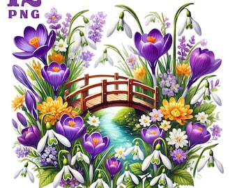 Spring clipart Spring floral clipart Floral crocus png Hello spring Welcome spring Watercolour spring Flowers clipart Flower bouquet