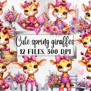 Spring Giraffe Giraffe Clipart, Spring Png, Mothers Day Clipart, Nursery Clipart ...