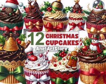 Cupcake clipart, Christmas cupcake png, winter clipart, bakery clipart, Wall Art Decor, Printable Digital Download, Christmas cookie