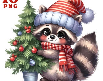 Raccoon clipart Raccoon png Raccoon sublimation Christmas clipart Christmas raccoon Holiday clipart Watercolour winter Watercolour raccoon