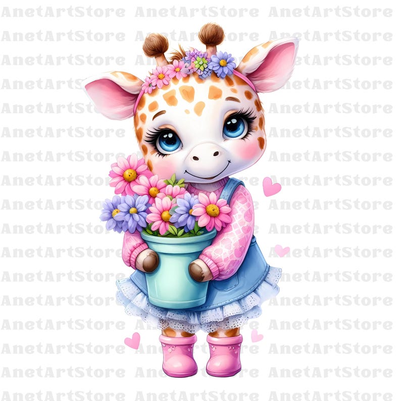 Spring Giraffe Spring Giraffe Clipart, Cute Giraffe PNG, Floral Giraffe, Baby Giraffe ...